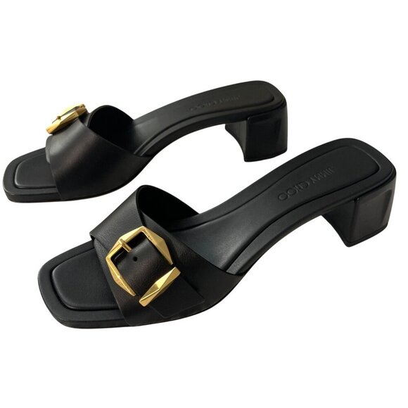 Jimmy Choo Black Hawke 40 Block Leather Slide Sandal Shoes Sz 38 US 8 - Picture 3 of 11